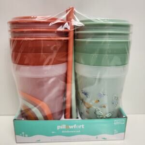 Target Pillowfort 18-Piece Drinkware Set Stackable with Lids & Straws Sealed NWT